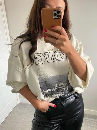 Letter Print Wild Streetwear Rock Sweatshirts - BelleLux