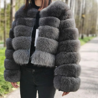 Women Winter Warm Natural Real Fox Fur Coat - BelleLux