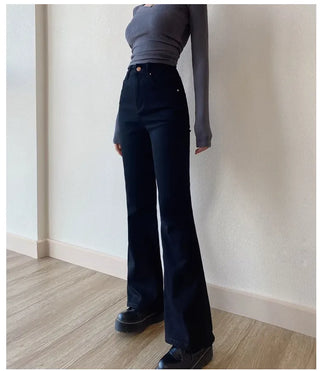 High Waist Stretch Straight Slim Fit Flared Denim Pants - BelleLux