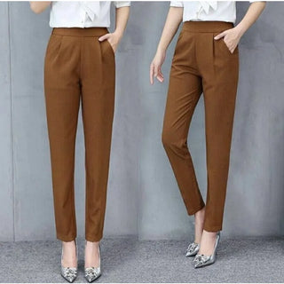 Slim Elastic Waist Casual Straight Pencil Cropped Pants - BelleLux