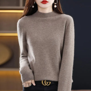 100% Merino Wool Half-Neck Long Sleeves Threaded Sweaters - BelleLux